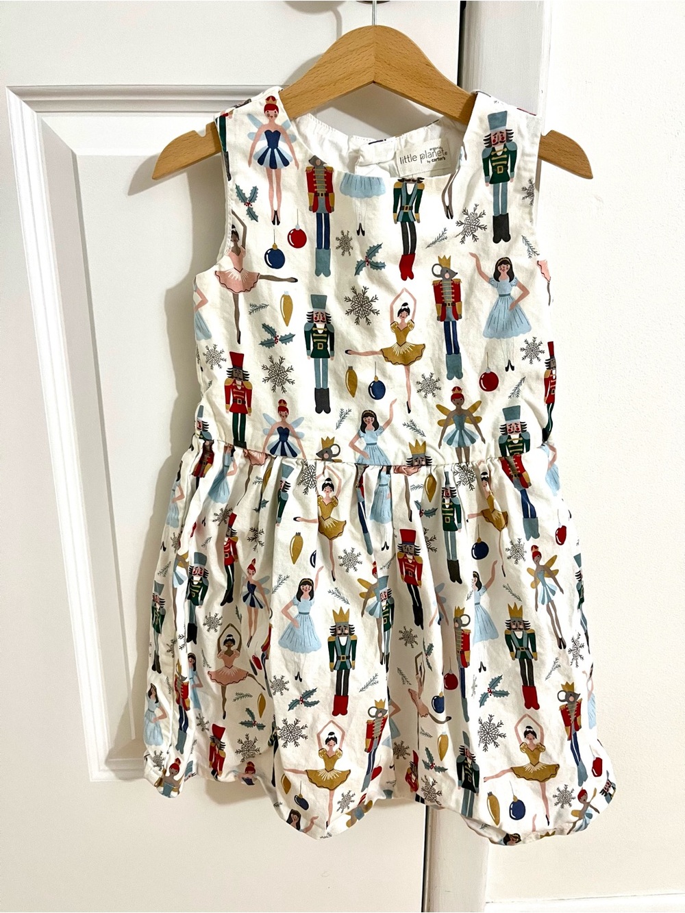 Little Planet White Nutcracker Print Sleeveless Kids Smart Dress 5T